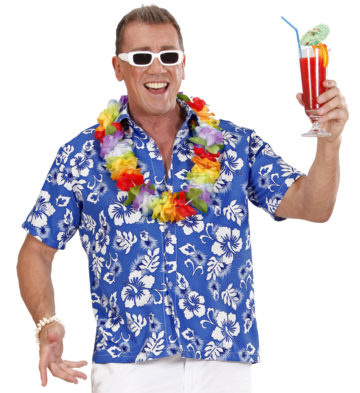chemise hawaï homme, chemise hawaïenne homme, accessoire hawaï déguisement, soirée hawaï, accessoire déguisement soirée tropicale, colliers hawaïens, déguisement hawaïen homme Chemise Hawaïenne, Bleue