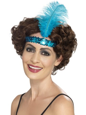 bandeau charleston bleu, bandeau charleston, bandeau à plumes, accessoire déguisement, accessoire années 30, accessoire cabaret, bandeau charleston, bandeau années 30, bandeau années 20, déguisement charleston, accessoire déguisement charleston Bandeau Charleston à Plume, Bleu