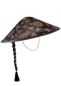 chapeau chinois, chapeaux chinois avec tresse, accessoires déguisement chinois, soirée à thème asie, Chapeau Chinois, Tresse
