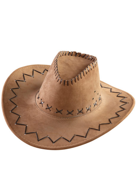 chapeau de cowboy, chapeaux de cowboys, chapeaux de cow boy, accessoire déguisement de cowboy, Chapeau de Cowboy Suédine, Marron