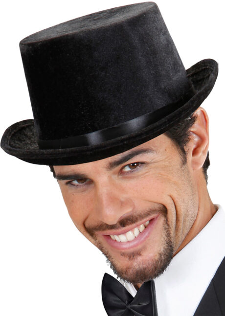 chapeau haut de forme, chapeau années 30, haut de forme noir, Chapeau Haut de Forme, Aspect Velours, Noir