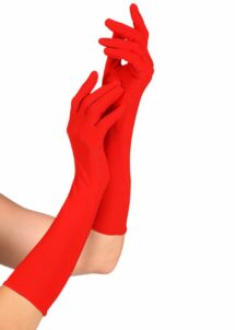 gants rouges longs pour femme, gants rouges femme, Gants Rouges en Élasthanne, 37 cm