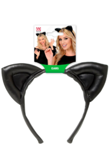 oreilles de chat, déguisement chat accessoire, serre tête oreilles de chat, Oreilles de Chat Noires en Simili Cuir, sur Serre-Tête