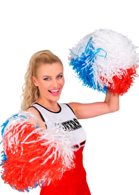 Pompon cheerleader tricolore, pompon de pompom girl bleu blanc rouge, Pompon de Pom Pom Girl, Anneaux, Bleu, Blanc, Rouge