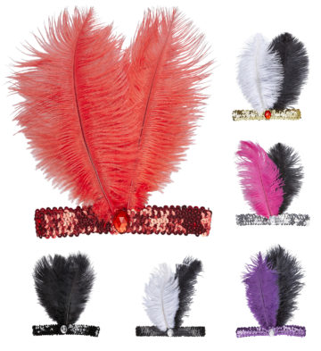 bandeau charleston, bandeau à plumes, accessoire déguisement, accessoire années 30, accessoire cabaret, bandeau charleston, bandeau années 30, bandeau années 20, déguisement charleston, accessoire déguisement charleston Bandeau Charleston à Plumes, Fausse Pierre