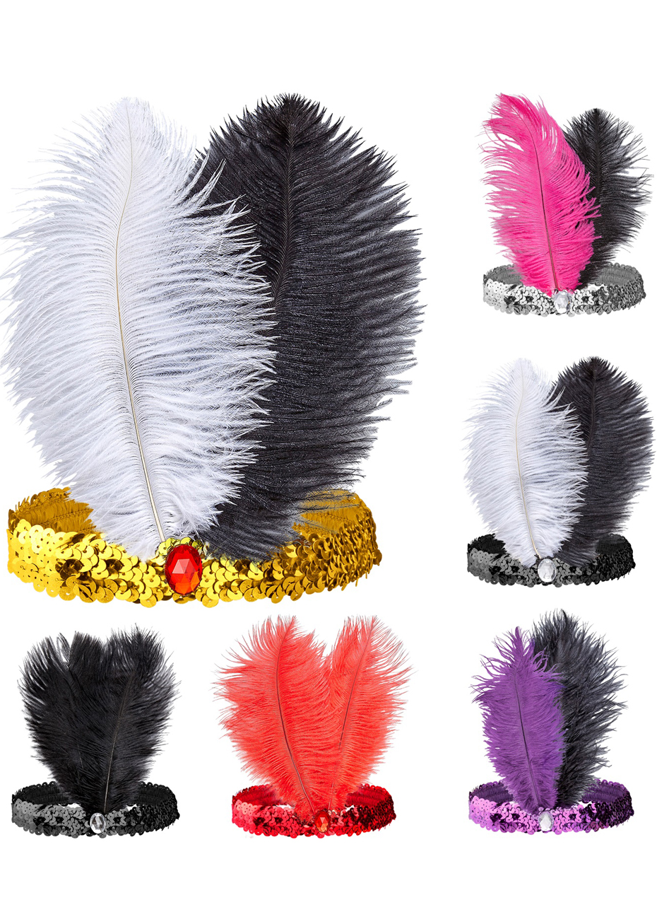 BANDEAUX CHARLESTON (Paillettes et plume) Assortiment 4 coloris