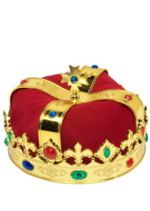 couronne royale,couronne de roi, couronne de reine, accessoires déguisement de roi, accessoires déguisement de reine, couronne royale avec pierres, Couronne Royale, Tissu Rouge et Métal Doré