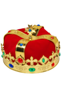 couronne royale,couronne de roi, couronne de reine, accessoires déguisement de roi, accessoires déguisement de reine, couronne royale avec pierres, Couronne Royale, Tissu Rouge et Métal Doré