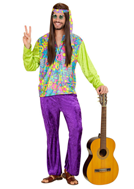 hippie déguisement, déguisement de hippie homme, costume hippie homme, déguisement hippie adulte, déguisement peace and love homme, déguisement années 70 homme, déguisement années 70 adulte, Déguisement de Hippie, Fleurs Velours