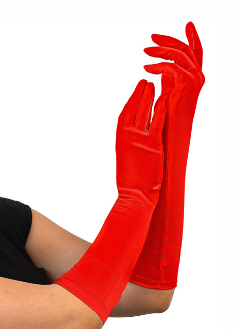 gants rouges, gants longs rouges, Gants Rouges, en Elasthane Satin, 40 cm