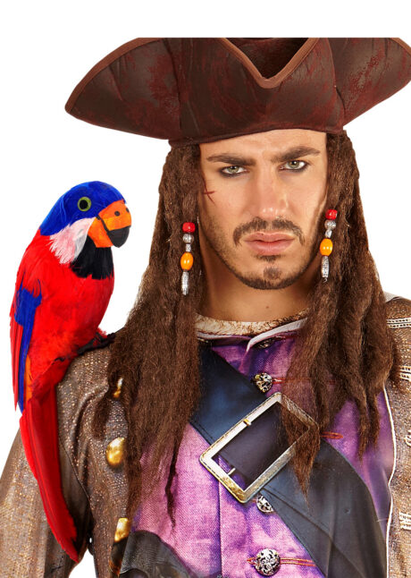 perroquet de pirate, perroquet décoration tropicale, perroquet en plumes, Perroquet avec Plumes Rouges