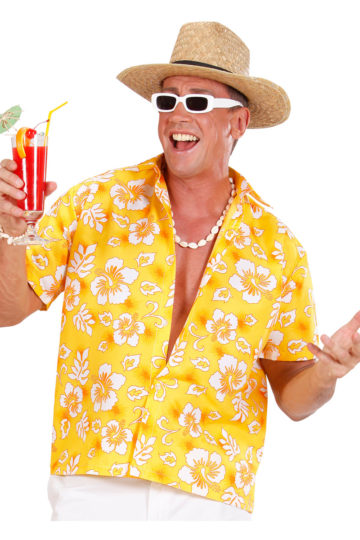 chemise hawaï homme, chemise hawaïenne homme, accessoire hawaï déguisement, soirée hawaï, accessoire déguisement soirée tropicale, colliers hawaïens, déguisement hawaïen homme Chemise Hawaïenne, Jaune