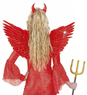 ailes de déguisement, ailes pour se déguiser, ailes d'anges rouges, ailes d'ange rouge, ailes en plumes, ailes rouges,accessoire halloween, ailes de démon Ailes d’Ange en Plumes, Rouges et Or
