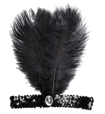 bandeau charleston noir, bandeau charleston, bandeau à plumes, accessoire déguisement, accessoire années 30, accessoire cabaret, bandeau charleston, bandeau années 30, bandeau années 20, déguisement charleston, accessoire déguisement charleston Bandeau Charleston à Plumes, Noir avec Pierre