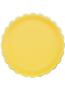 assiettes jaunes, vaisselle jetable jaune, assiettes jaunes carton