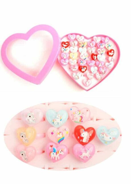 BAGUES LICORNE, bague pour jouet pinata, bague fille cadeau pinata, Bague Licorne Cœur Réglable – Cadeau à Pinata pour Anniversaire Fille