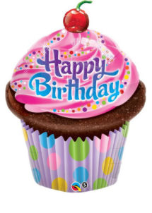 ballon anniversaire, ballon hélium, ballon aluminium, ballon cupcake, ballon fille, Ballon Anniversaire, Cupcake Rose, en Aluminium