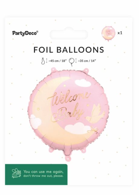 ballon baby shower fille, ballon gender reveal fille, ballon naissance fille, Ballon Baby Shower Welcome Baby Lune Rose, en Aluminium
