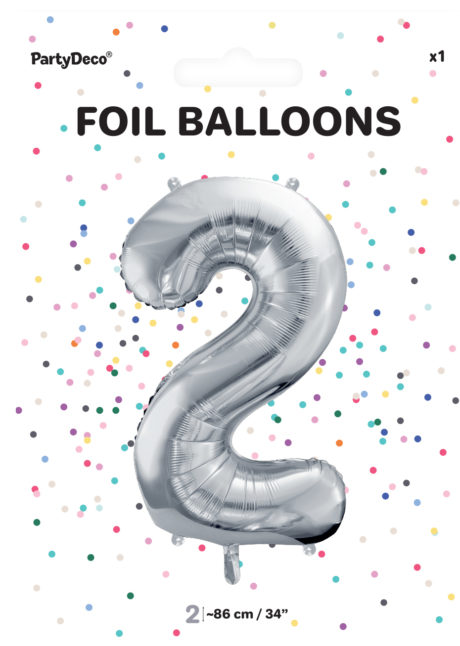 ballon chiffre, ballon alu chiffre, ballon chiffre 2 argent, Ballon Chiffre 2, Argent, 86 cm