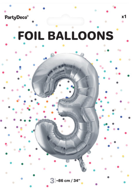 ballon chiffre, ballon alu chiffre, ballon chiffre 3 argent, Ballon Chiffre 3, Argent, 86 cm