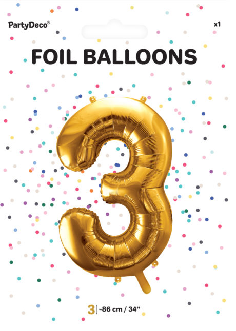 ballon chiffre, ballon alu chiffre, ballon chiffre 3 or, Ballon Chiffre 3, Doré, 86 cm