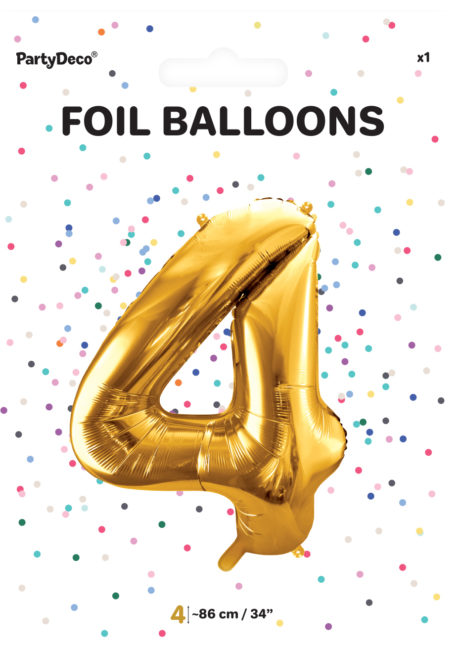 ballon chiffre, ballon alu chiffre, ballon chiffre 4 or, Ballon Chiffre 4, Doré, 86 cm