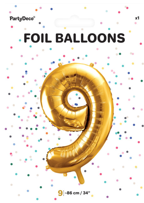 ballon chiffre, ballon alu chiffre, ballon chiffre 9 or, Ballon Chiffre 9, Doré, 86 cm