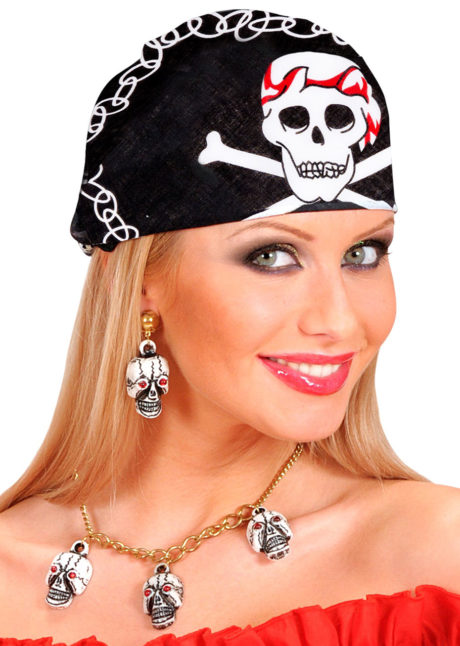 bandana tête de mort, accessoire halloween, bandana de pirates, accessoires pirates, drapeau tête de mort, bandana squelette, Bandana Têtes de Mort, Pirate