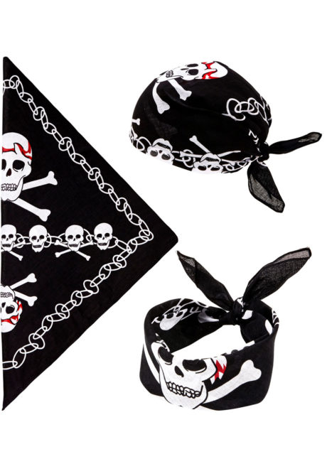 bandana tête de mort, accessoire halloween, bandana de pirates, accessoires pirates, drapeau tête de mort, bandana squelette, Bandana Têtes de Mort, Pirate