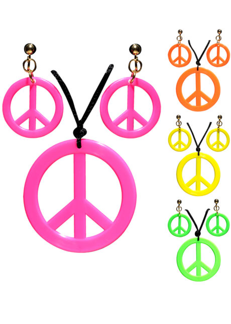 collier hippie déguisement, collier hippie et boucles d'oreilles hippies, collier peace and love, accessoires déguisement hippie, accessoires hippie, collier déguisement hippie, collier déguisement années 70, Collier Hippie et Boucles d’Oreilles, Couleurs