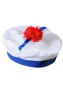 chapeau de matelot, bob marin, bob de la marine, béret de marin, béret de marine avec pompon, chapeau de matelot, accessoires déguisement marin, Bob Marin, Pompon Rouge