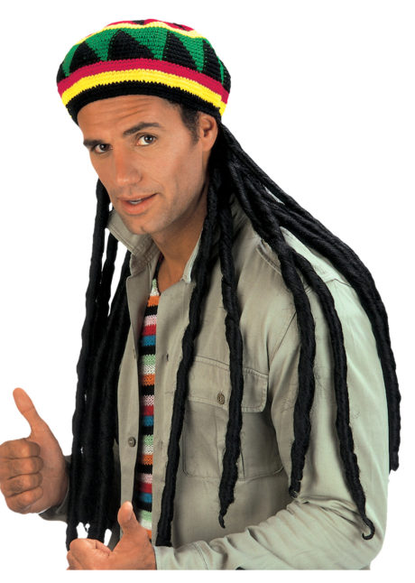 bonnet rasta avec dreads, accessoires déguisement rasta, perruque dreadlocks, perruque rasta, chapeau rasta, Bonnet Rasta avec Dreads