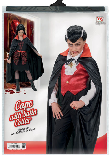 cape halloween, cape de diable, cape enfant, cape halloween enfant, Cape Noire, Col Rouge Satiné, Enfant