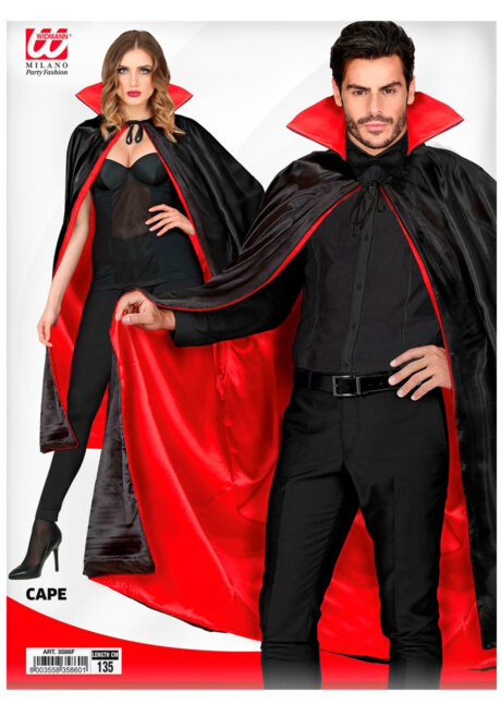 cape noire et rouge, cape de vampire, cape doublée, cape Halloween, cape diable, Cape Noire Doublée Rouge, Effet Satin