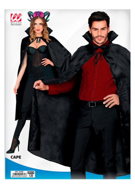 cape noire halloween, cape halloween adulte,, Cape Noire avec Col, 120 cm