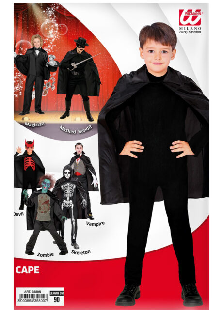 cape noire enfant, cape halloween enfant, cape pour enfant, cape magicien enfant, Cape Noire, 90 cm, Enfant