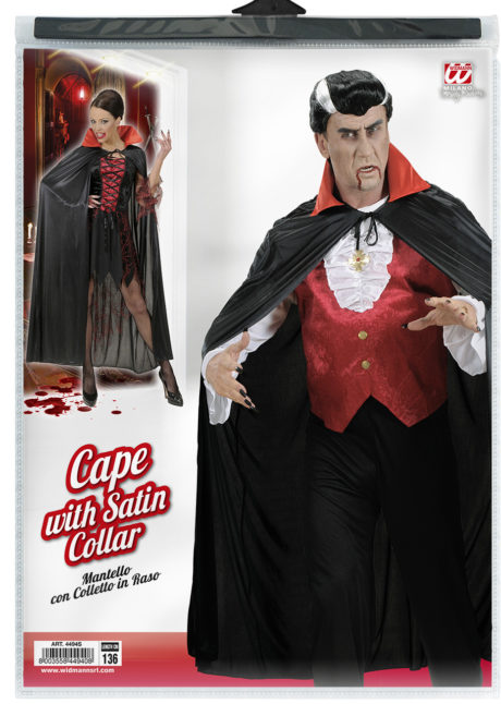 cape noire col rouge, cape noire halloween, cape de diable, cape halloween, déguisement diable, Cape Noire, Col Rouge en Satin