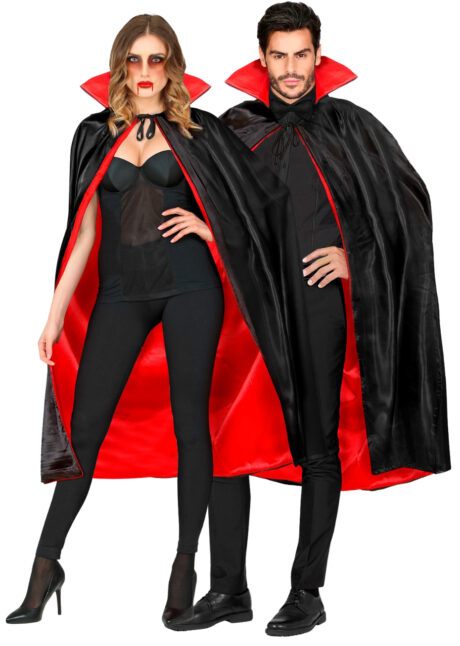 cape noire et rouge, cape de vampire, cape doublée, cape Halloween, cape diable, Cape Noire Doublée Rouge, Effet Satin