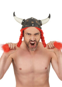 casque obelix, casque et perruque obelix, accessoire déguisement asterix et obelix, accessoire déguisement gaulois, romains et gaulois, Casque de Gaulois, Nattes Rousses