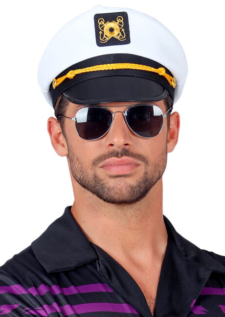 casquette capitaine, chapeau de capitaine de la marine, accessoire déguisement capitaine, casquette de marin, casquettes marins, Casquette de Capitaine avec Ecusson