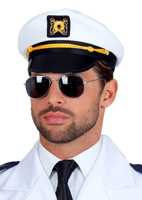 casquette capitaine, chapeau de capitaine de la marine, accessoire déguisement capitaine, casquette de marin, casquettes marins, Casquette de Capitaine avec Ecusson