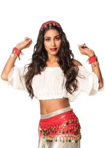 ceinture orientale rouge, kit danseuse orientale déguisement, ceinture pièces oriental