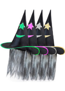 chapeau sorcière avec cheveux, chapeau sorcière enfant, chapeau de sorcière fille