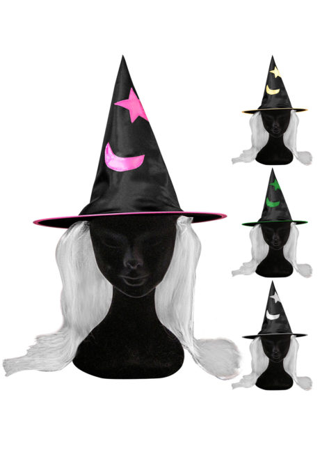 chapeau de sorciere enfant, chapeau de sorcière avec cheveux, chapeaux de sorcières pour enfant, Chapeau de Sorcière avec Cheveux