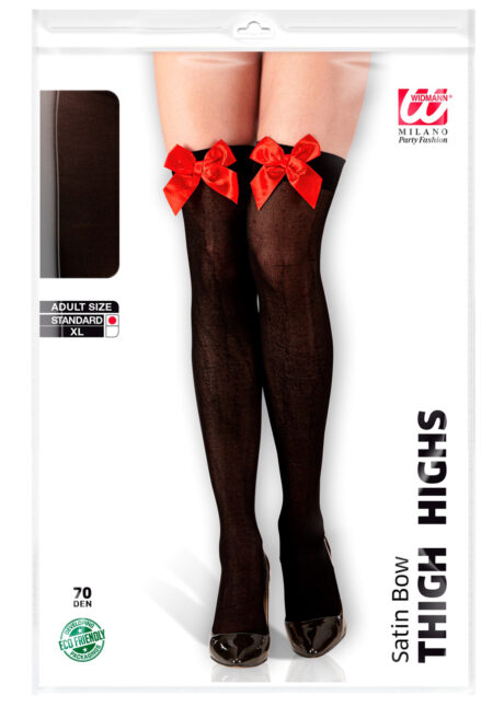 chaussettes longues noires noeuds rouges, longues chaussettes déguisement, Chaussettes Hautes Noires, avec Noeuds Rouges