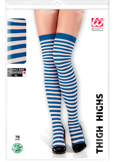 CHAUSSETTES-LONGUES-RAYURES-2068, Chaussettes Hautes, Marine, Rayures Bleues et Blanches