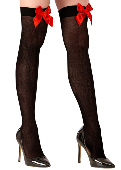 chaussettes longues noires noeuds rouges, longues chaussettes déguisement, Chaussettes Hautes Noires, avec Noeuds Rouges