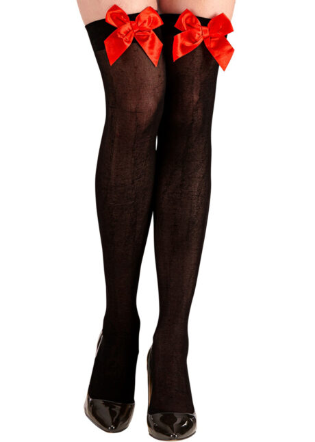 chaussettes longues noires noeuds rouges, longues chaussettes déguisement, Chaussettes Hautes Noires, avec Noeuds Rouges