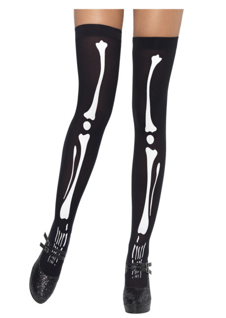Bas squelettes, bas noirs halloween, bas déguisement, collants déguisement, accessoire déguisement, accessoire halloween, accessoire ange et démon, collants noirs squelette blanc, bas noirs squelettes, Bas Squelettes, Noirs