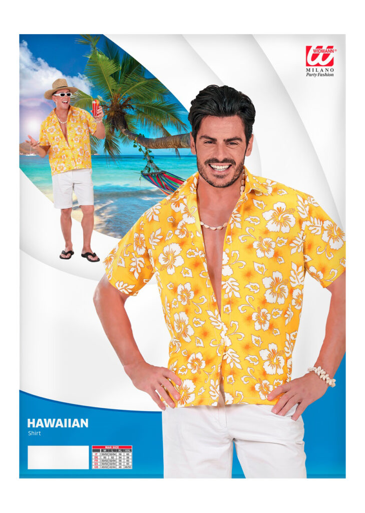 Chemise Hawaïenne Jaune Fleurie Taille M - Coupe Regular, Manches Courtes En Polyester